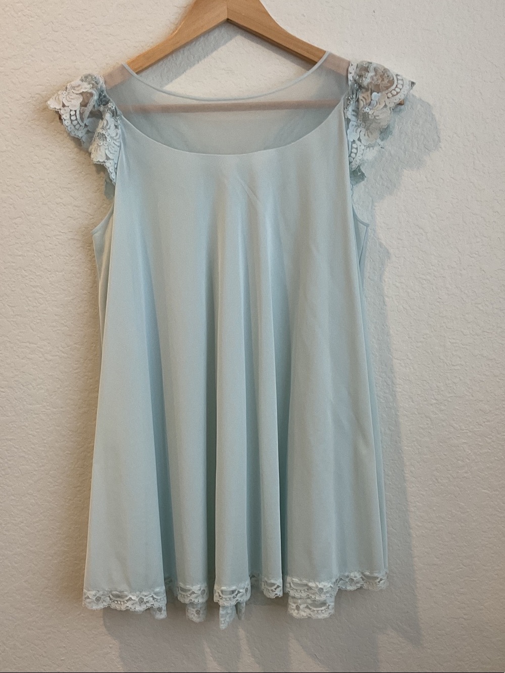 SHADOWLINE Lace-Trim Blue Women's Sleep Chemise Robe - Picture 5 of 12